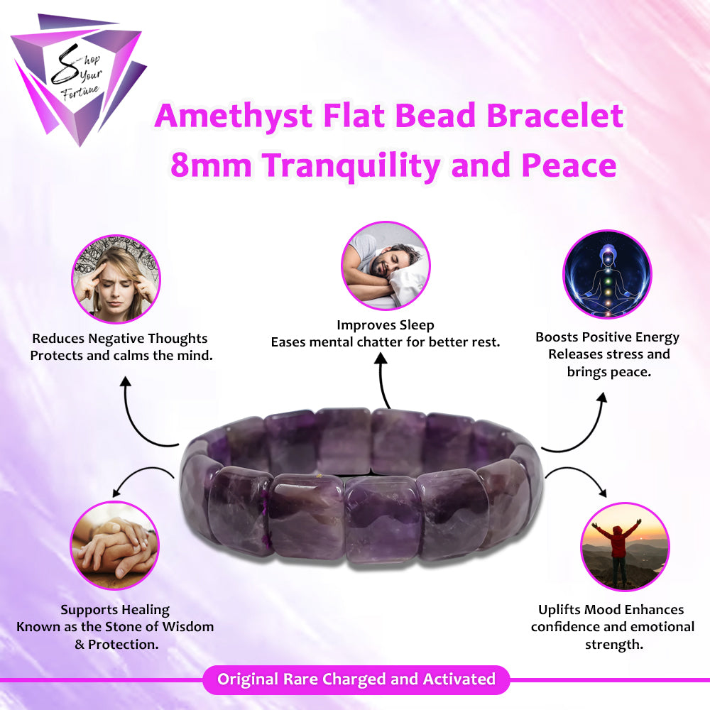 Amethyst Flat Bead Bracelet – 8MM Tranquility and Peace