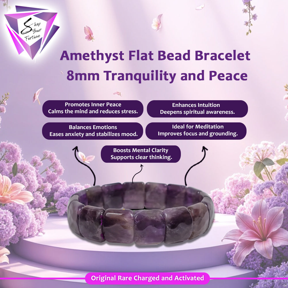 Amethyst Flat Bead Bracelet – 8MM Tranquility and Peace
