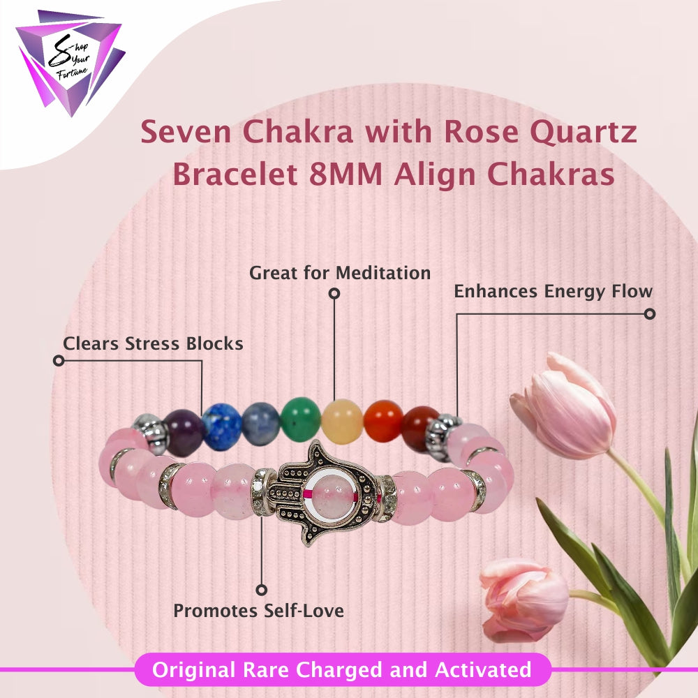 Seven Chakra with Rose Quartz Bracelet – 8MM Align Chakras