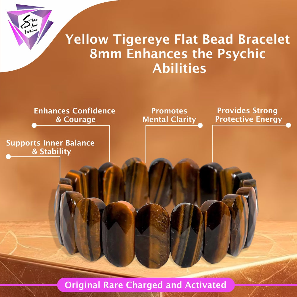 Yellow Tigereye Flat Bead Bracelet – 8MM Enhances the Psychic Abilities