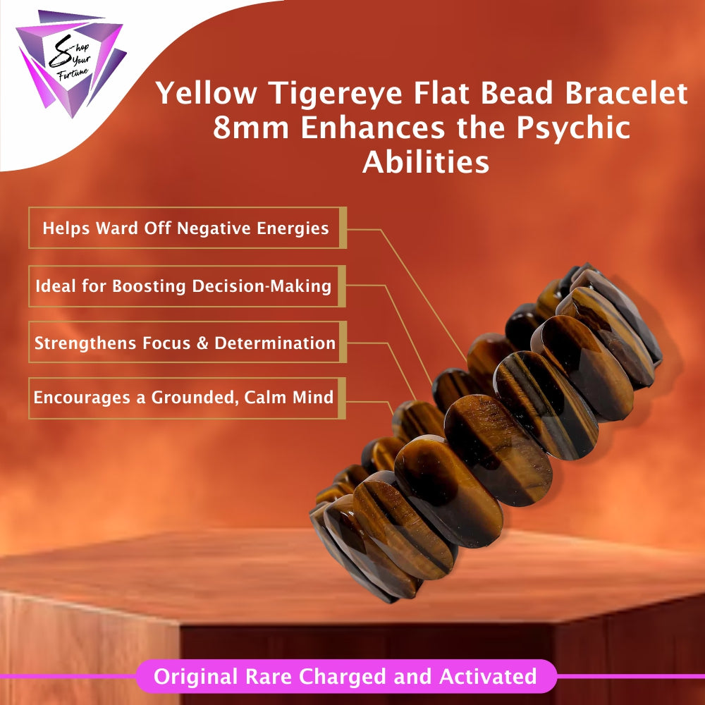 Yellow Tigereye Flat Bead Bracelet – 8MM Enhances the Psychic Abilities